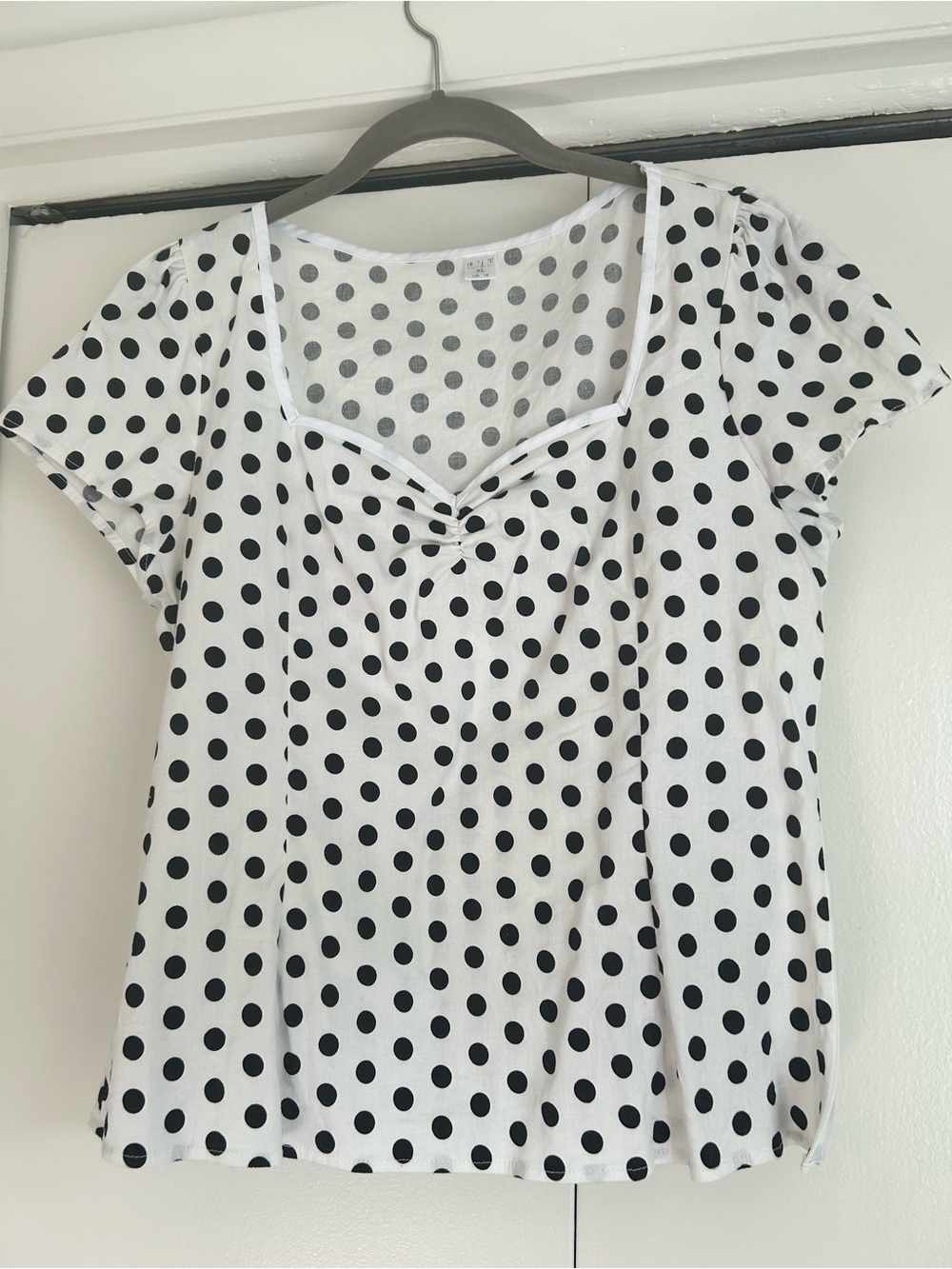 White & Black Polka Dot Short Sleeve Top